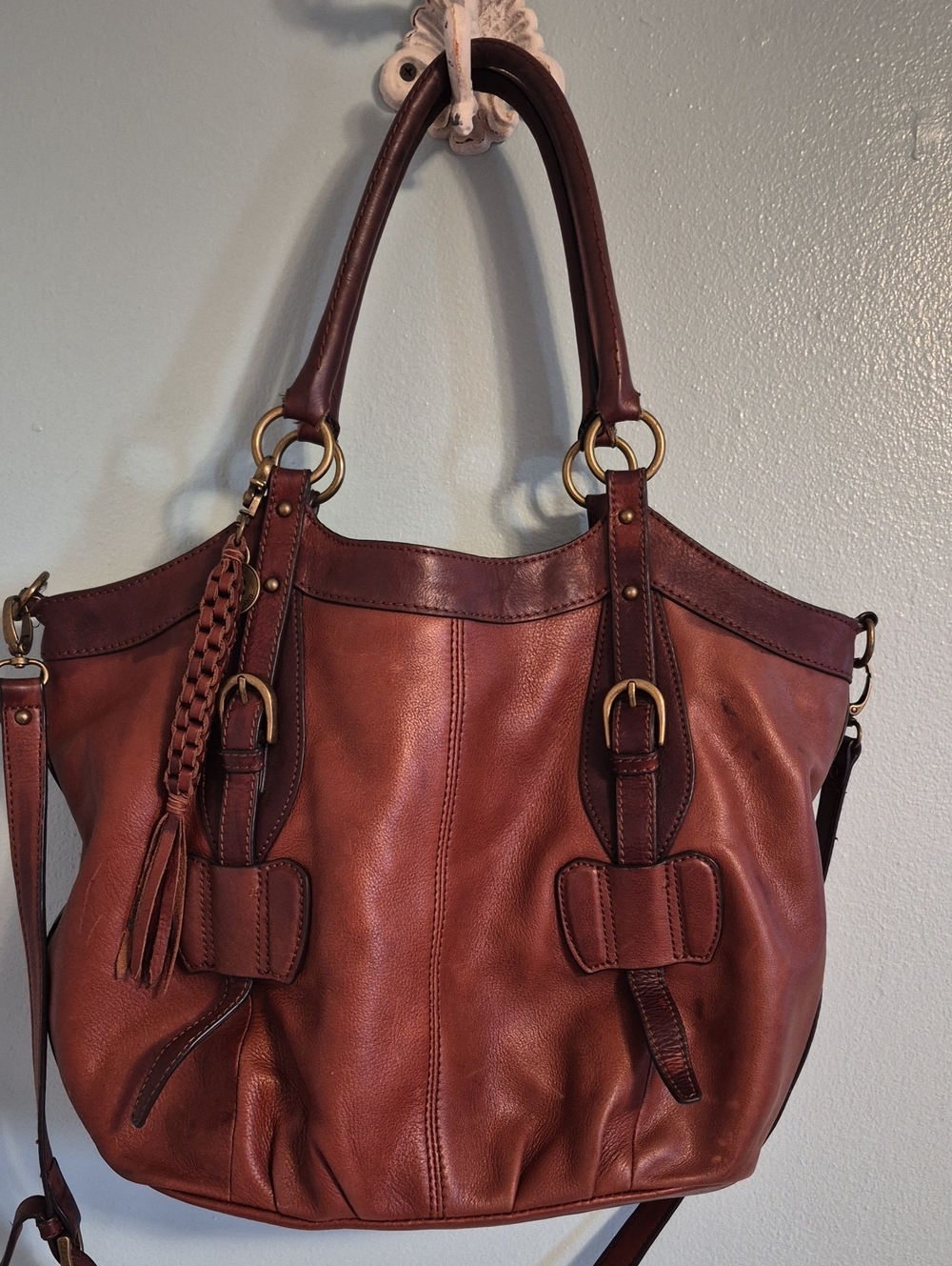 Lucky Brand Brown Leather Shoulder Bag Plus Crossbody Strap - Picture 2 of 8